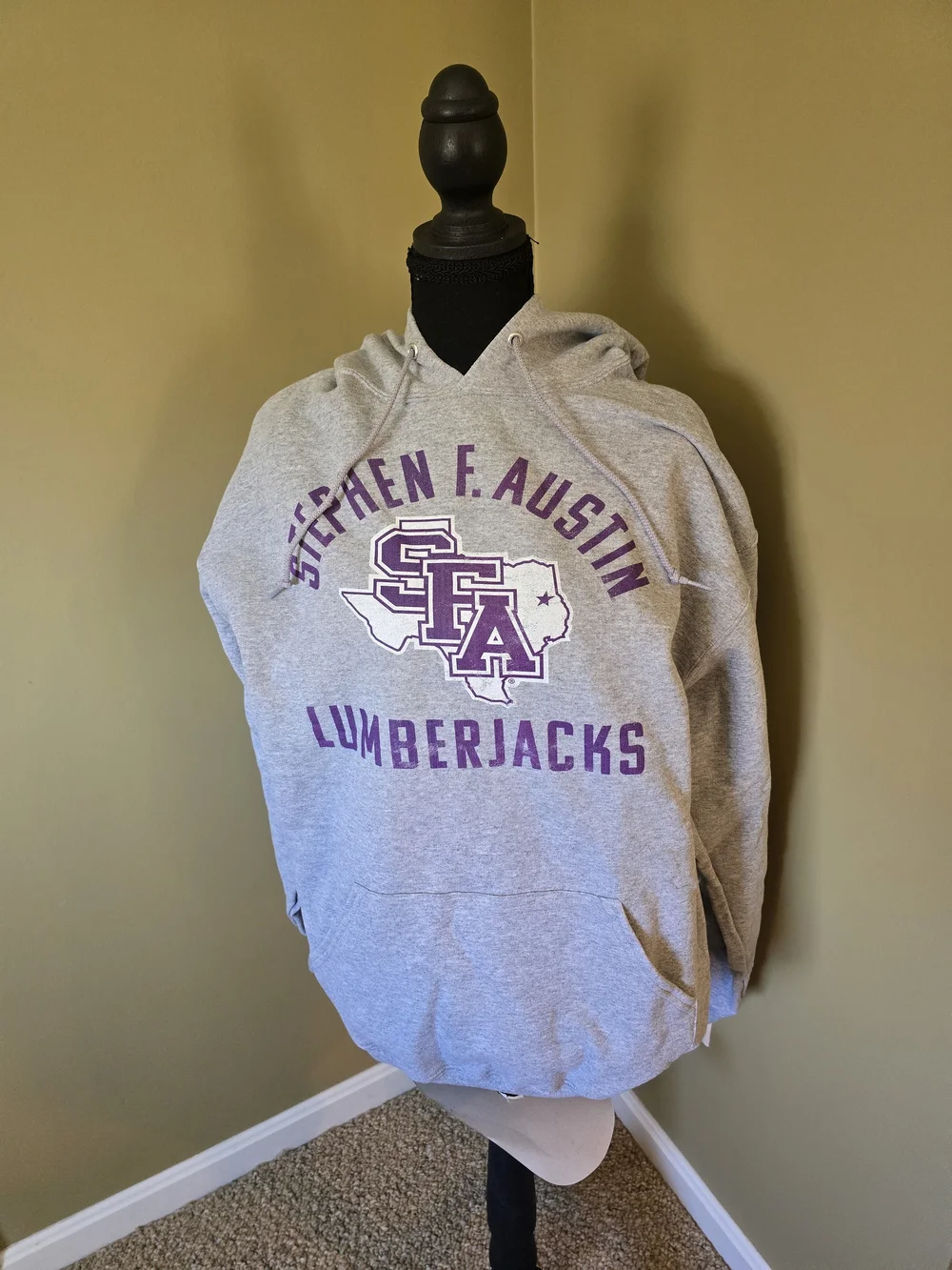 Jerzees Gray Hooded Stephen F. Austin Lumberjacks Sweatshirt with Purple Logo - Picture 1 of 3